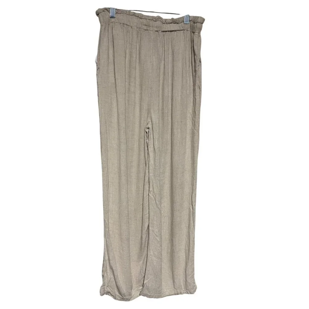 Thread & Supply Drawstring Wide-Leg Linen Blend Pants Natural Wheat Medium - Picture 2 of 8
